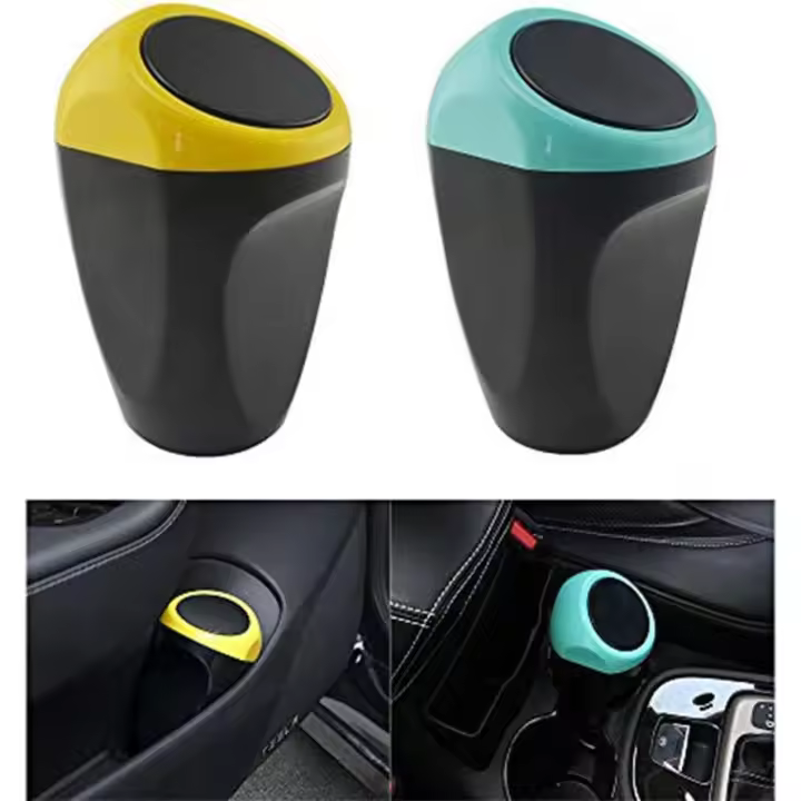 2PCS Auto Car Trash Basura puede Mini cubo de basura Basura Almacenamiento de residuos para el escritorio de la oficina del hogar del coche （Amarillo, Azul） - 1