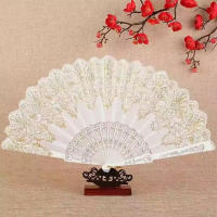 Abanico Plegable Antiguo Chino Para Mujer En Plástico Decoración Japonesa Para El Hogar Negro Rojo Boda Fiesta Danza - details 2