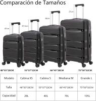 Maletas de viajes para niños y adultos color Negro varios tamaños, Equipaje de Mano, Juego de Maletas de Cabina avión Rígida Polipropileno con 4 Ruedas Dobles 360° y Cierre de seguridad - details 1