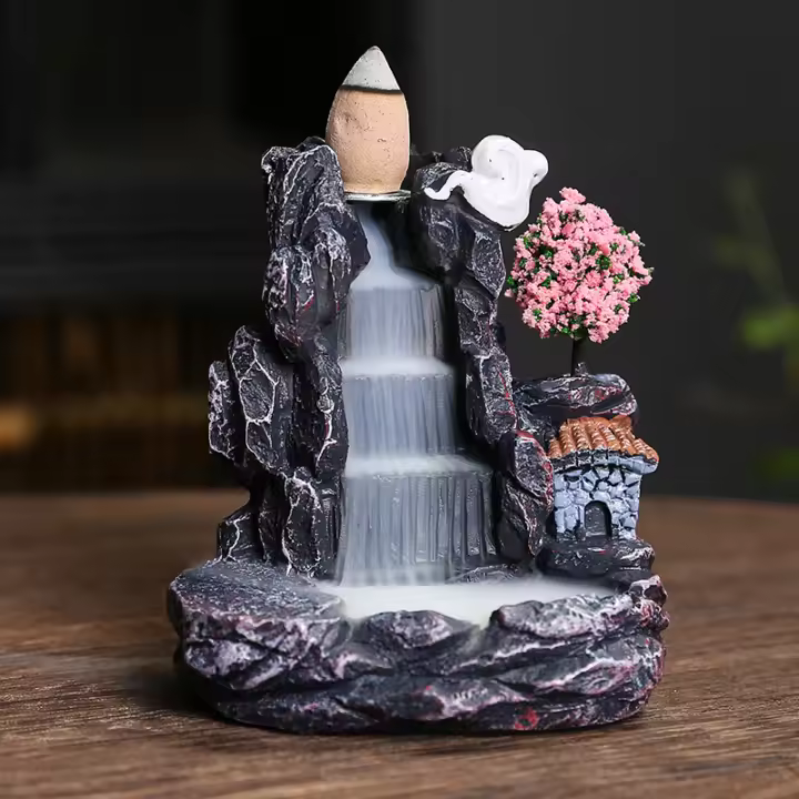 Encendedor De Incienso De Resina Fluyente En Montaña Pequeño Puente Con Agua Fluyente Decoración Para Interior Difusor De Aroma - 1