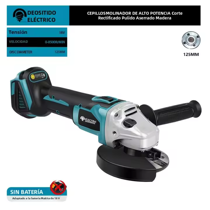 Taladro De Ángulo Inalámbrico Electric Goddess 125/100mm Para Polimolde Y Corte Herramienta Compatible Con Batería Makita 18V - 1