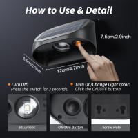 Lámpara De Pared Solar Para Jardín Con Modos RGB Blanco Cálido Luz Decorativa Impermeable Para Patio Puerta Y Cerca Exterior - details 1