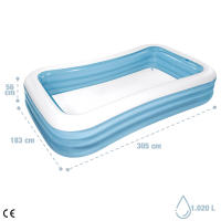 INTEX - Piscina hinchable rectangular azul, 305x183x56 cm, 1.020L. Para niños desde 6 años, con 3 cámaras de aire, tapón de desagüe y parche. Verano, jardín, juego acuático, resistente, familiar, segura, vinilo duradero, fácil montaje, diversión - details 3