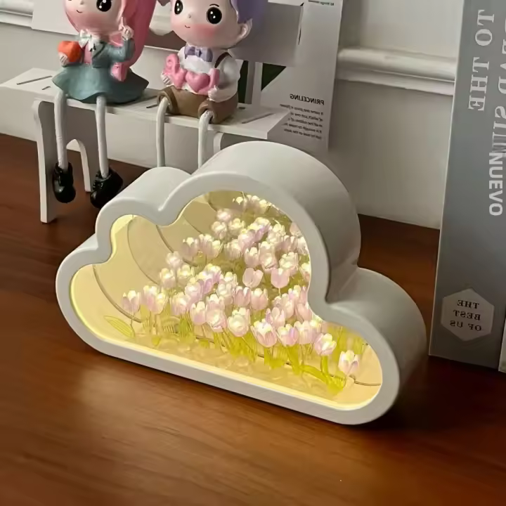 Lámpara De Ambiente Creativa De Tulipán Nube DIY Hecho a Mano Material Flor Decoración Para El Hogar Con Espejo Regalo De Cumpleaños O San Valentín - 1
