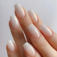 24pcs/set Uñas Postizas Cortas En Gradient Nude Rosa Jalea Brillante Estilo Cuadrado Ballet Frances Reutilizables Press on Falsas Uñas - details 26