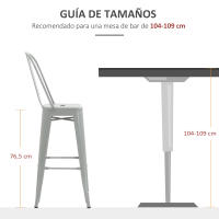 HOMCOM Juego de 4 Taburetes de Bar con Respaldo Alto Silla de Comedor de Metal con Reposapiés para Comedor Carga 120 kg 44x46x116 cm Gris Plata - details 3