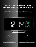 Reloj De Alarma Digital Con Pantalla Curva Mostrador De Tiempo/ Fecha/ Temperatura/Humedad 12/24h 3 Alarmas Ajustable Brillo Reloj De Mesa Europeo - details 7