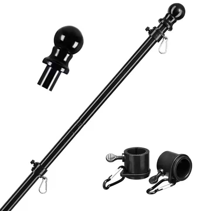 Palo De Bandera Telescópico De 1.8M Con Anillos Giratorios Sin Enredos De 360 Grados Acero Inoxidable Montaje En Pared Para Jardines Y Atracciones - 1