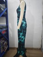 Vestido Slimming Sin Mangas Estampado De Moda Para Mujer Primavera Verano 2024 Cuello Redondo Con Rotura A-Line De Pierna Larga Estilo Playa - details 3