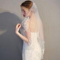 Velo De Novia De Encaje Con Aplicaciones De Cristal Talla Única Largo De Caderas En Tulle Suave Accesorios Para El Cabello Para Mujeres - details 4