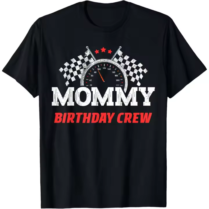 Camiseta de Manga Corta, 100% Algodón, Ropa Unisex para Hombres y Mujeres en 5 Tallas, Camiseta Negra, Mom's Birthday Crew Racing Driver Mom Mom Mom T-shirt - 1
