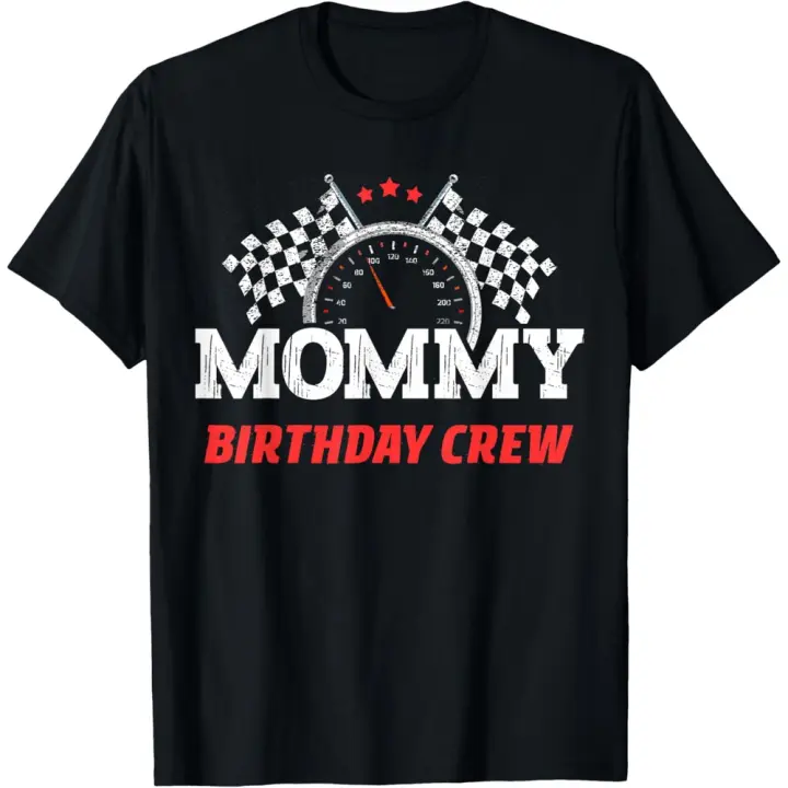 Camiseta de Manga Corta, 100% Algodón, Ropa Unisex para Hombres y Mujeres en 5 Tallas, Camiseta Negra, Mom's Birthday Crew Racing Driver Mom Mom Mom T-shirt - 1