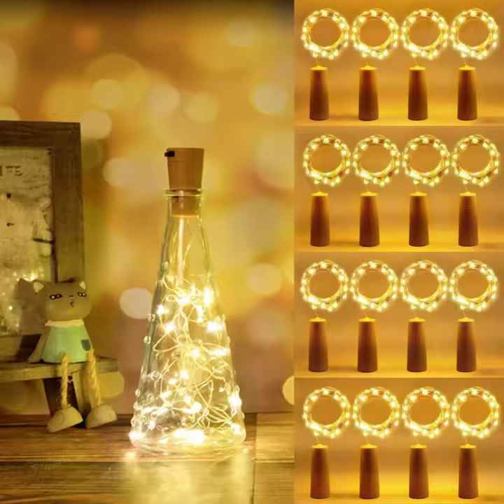 Luces LED para botellas, 12 piezas, guirnalda de 2 m con 20 lámparas de color blanco cálido, para eventos y bricolaje - 1