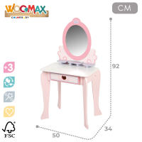 WOOMAX - Tocador de maquillaje para niñas con taburete madera y espejo plexiglás, 50x34x92 cm, colores pastel, tocadores infantiles, con accesorios interactivos, juguetes niños 3 años - details 3