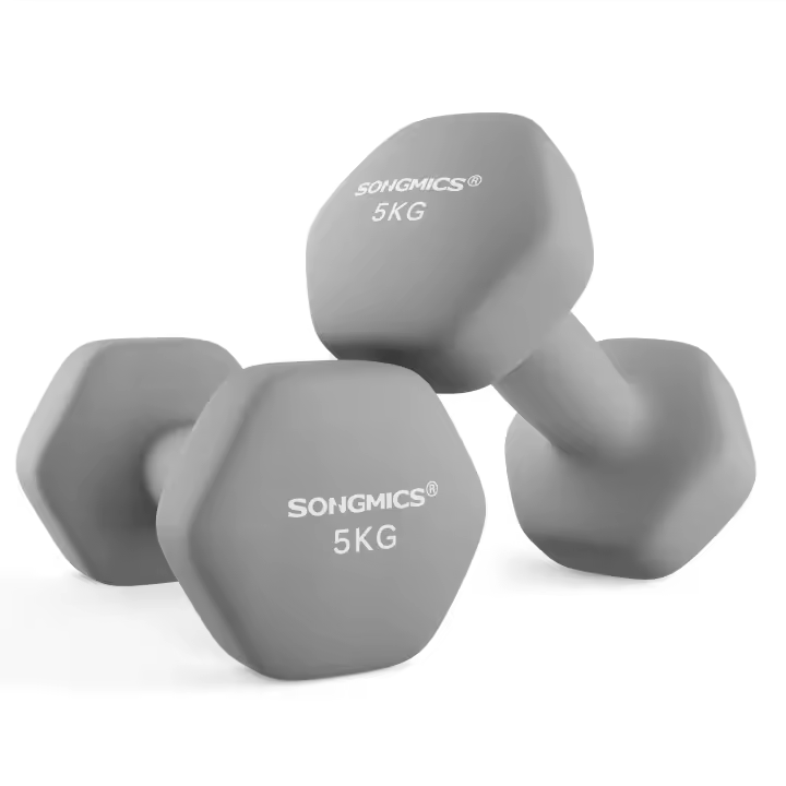 SONGMICS Juego de 2 Mancuernas, Mancuernas Hexagonales con Superficie de Vinilo, para Fitness, Ejercicio, Entrenamiento, para Gimnasia en Casa,  Gris Paloma/Azul Puerto - 1