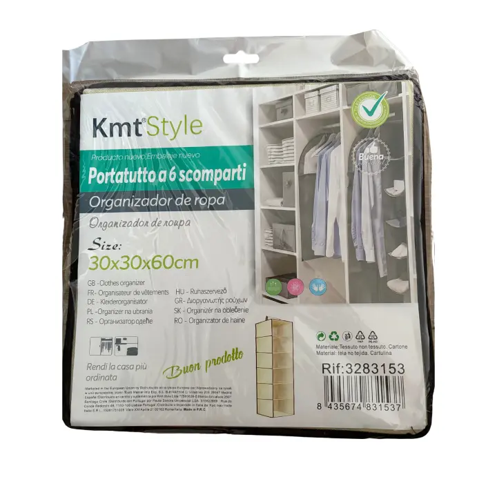 Kmt Style Organizador de Ropa  con 6 Compartimentos 30x30x60 cm – Tela No Tejida amarillo y marón para Armario o Closet | Ahorra Espacio y Mantén tu Ropa Ordenada - 1