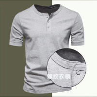 Camiseta Henley de verano para hombre, de manga corta, cuello redondo, color liso, talla grande, informal, ajustada - details 15