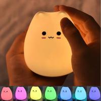 Luz De Noche Táctil Gato Colorido De Silicona Luz LED Cartoon Lámpara De Mesa Decorativa Para Dormitorio Iluminación Alrededor Del Cama - details 0