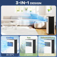 HOMCOM Aire Acondicionado Portátil 3 en 1 9000 BTU Enfriador Ventilador Deshumidificador 24,1 L/Día con Control Remoto Pantalla LED Temporizador 24h 2 Velocidades para Habitación 28m² Blanco - details 0