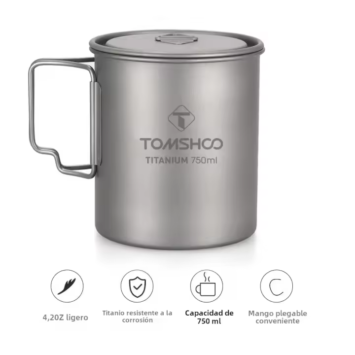 Tomshoo Taza De Camping De Titanio 750ml Duradera Para Exteriores Utensilios De Turismo Y Picnic Equipo De Camping - 1