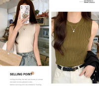 Top De Hombros Descubiertos Para Mujer Verde Tejido Basic Casual O-Neck Sin Mangas Alta Estiramiento Ajuste Slim Para Verano - details 3