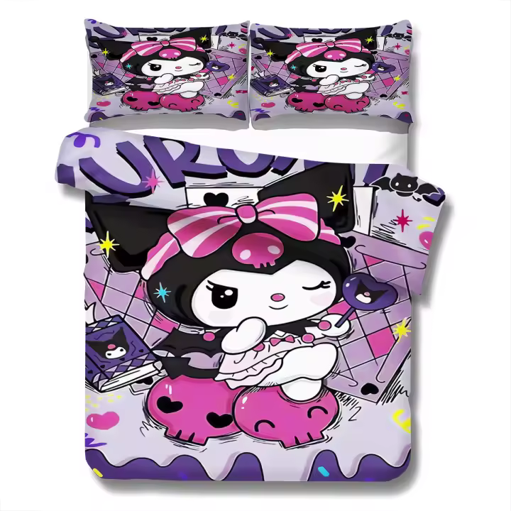 Juego De Sábanas MINISO Kuromi Para Cama De Tamaño Queen Y Twin Diseño De Dibujos Animados Para Niños Y Estudiantes Poliéster 100% - 1
