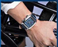 Reloj De Pulsera Deportivo Militar MEGIR Para Hombre Cronógrafo Cuarzo Rectangular Correa De Cuero Resistente Al Agua Y Shock - details 19