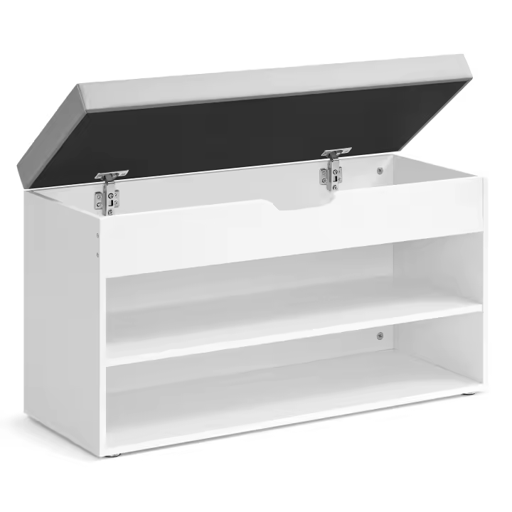VASAGLE Banco Zapatero, Mueble Zapatero con Asiento Tapizado, Banco Recibidor con 3 Compartimentos y Asiento Acolchado, 30 x 80 x 44 cm, para Entrada, Dormitorio, Blanco Nube y Gris Paloma - 1