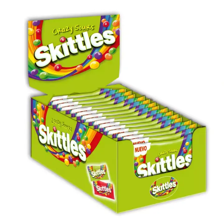 SKITTLES CRAZY SOUR - Caramelos Masticables Sabor a FRUTAS ACIDAS - CAJA 14 Unidades de 38g - 1