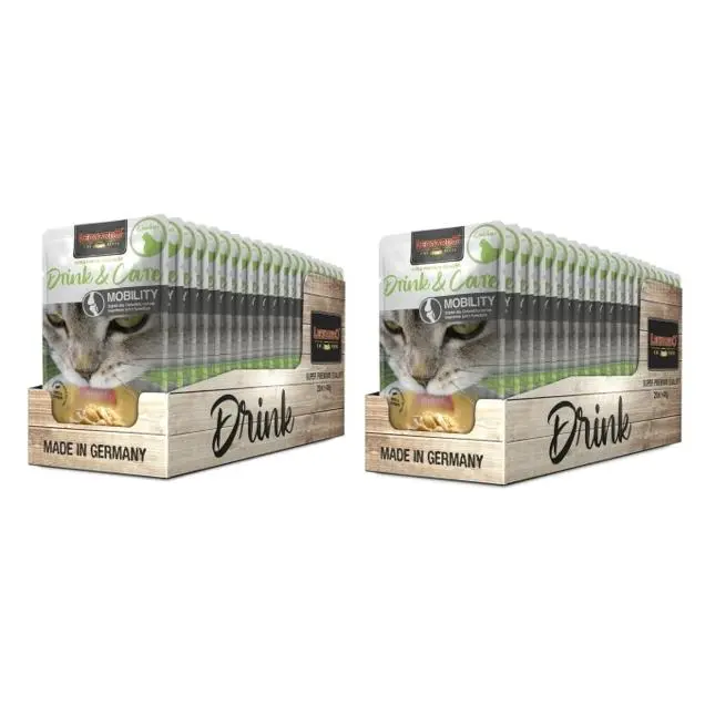 2 x Pack 20X40 Gr - Leonardo Drink & Care Mobility Sopa con Pollo en Sobres para Gatos - Alimento complementario para gatos adultos - Promueve la ingesta de líquidos y la salud articular - 1