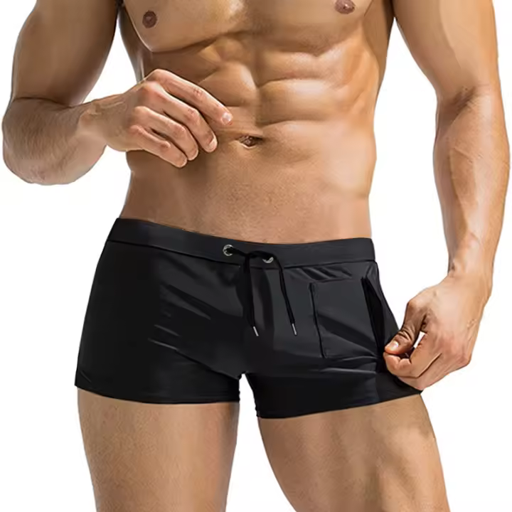 Pantalones De Baño Para Hombre Con Bolsillo Cerrado Y Malla Interior Estilo Boxer Brief Leggings Cuadrados Traje De Baño - 1