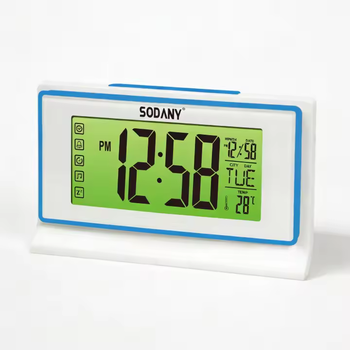SODANY Despertador Digital LCD con Luz Nocturna por Sensor de Sonido Reloj de Mesa a Pilas con Temperatura y Calendario - 1