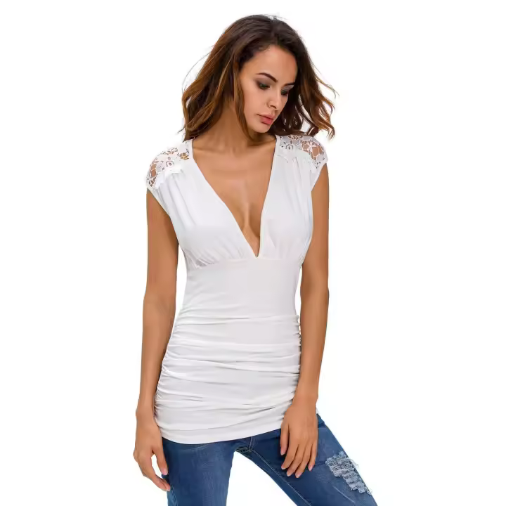 Blusa mujer talla M encaje escote en V espalda con encaje - 1