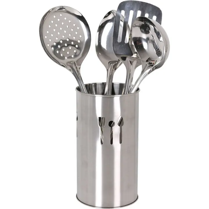 Quttin - Bote Utensilios Cocina Inoxidable 10x18 cm - Incluye 4 Utensilios, Duradero y Funcional en Cocina Moderna - 1
