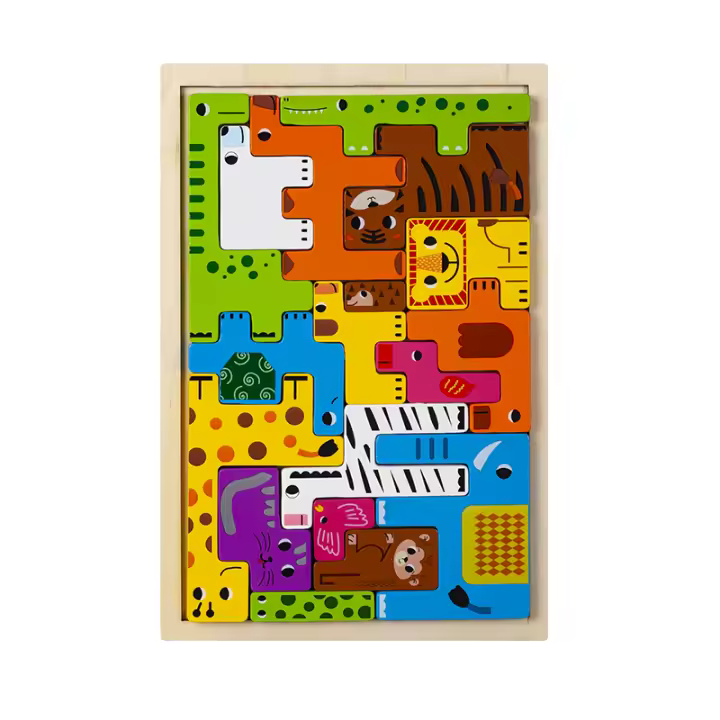 Puzzle De Madera Con Personajes Animalitos Y Transporte Juguete Educativo Montessori Para Niños Edad 3-6 Años Y Más - 1