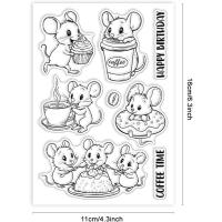 1pc Estampas De Silicona Transparente De Ratón Y Postre Para Scrapbooking Animal De Dibujos Animados Estampado De Café - details 1