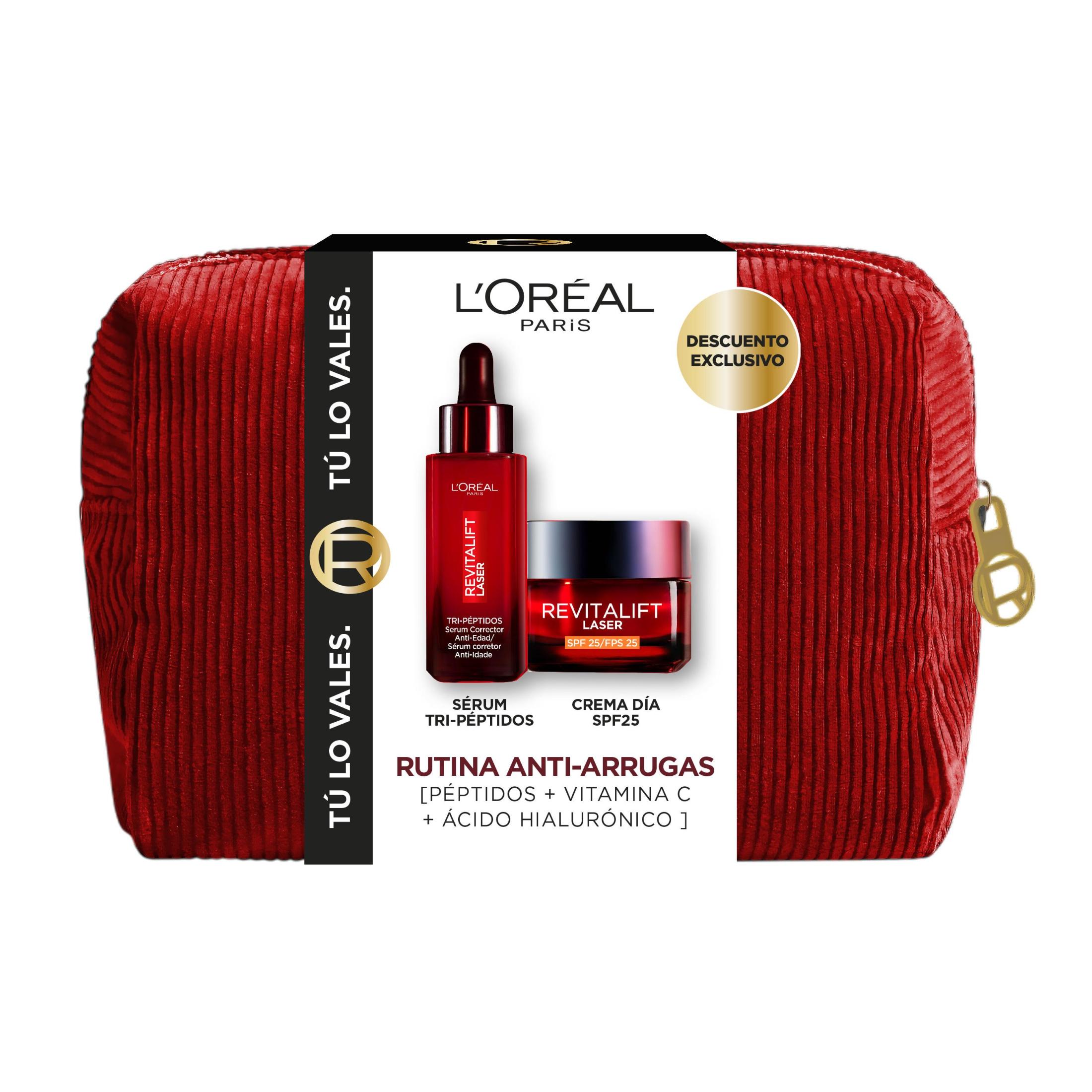 L'Oréal Paris | Set de Navidad Revitalift Laser, Sérum Corrector Anti-Edad Tri-péptidos de 30 ml y Crema hidratante con SPF25 de 50ml. Piel más hidratada, firme, luminosa y protegida.