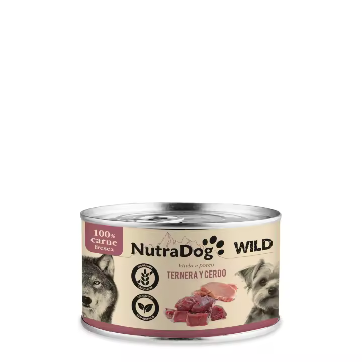 Lata de ternera y cerdo para perros NutraDog WILD 200g 15 LATAS - 1