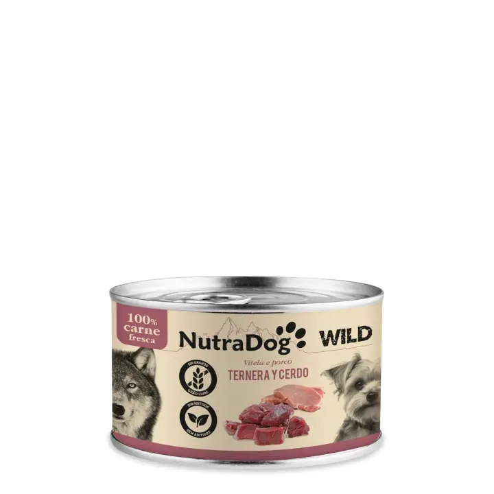 Lata de ternera y cerdo para perros NutraDog WILD 200g 15 LATAS - 1