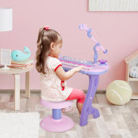 HOMCOM Piano Infantil 37 Teclas Teclado Electrónico Juego de Piano Regalo Juguete Educativo para Niños +3 Años con Micrófono Taburete Luces y 22 Canciones USB/MP3 Karaoke Rosa - details 1