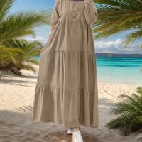 Vestido Largo De Mujer Estilo Vintage Con Volantes Y Cuello O Regular Manga Larga Abaya Musulmana Kaftan Fashion Casual - details 2