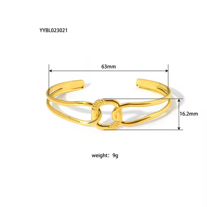 Encanto Anillos abiertos ajustables de acero inoxidable 304, sortijas huecas de Color dorado, sortijas de fiesta de boda, Pulsera de acero inoxidable abierta hueca, joyería ajustable chapada en oro de alto brillo - 1