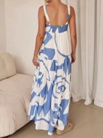 Vestido De Impresión Casual Para Mujeres Primavera Y Verano Sin Mangas Cuello Cuadrado Largo Hasta El Tobillo Polyester - details 1