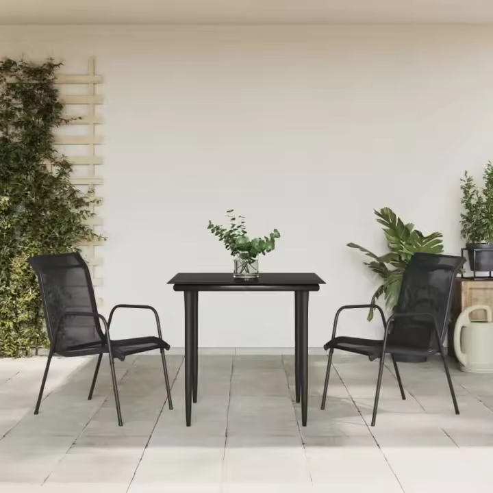 vidaXL Juego de comedor para jardín 3 piezas acero y textilene negro - 1