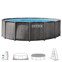 INTEX - Piscina desmontable redonda, Greywood Prism Frame Premium, lona triple capa, estructura metálica anticorrosión, depuradora de cartucho, escalera desmontable, tapiz protector, cobertor, tecnología Hydro Aeration, piscinas redonda desmontable - details 0