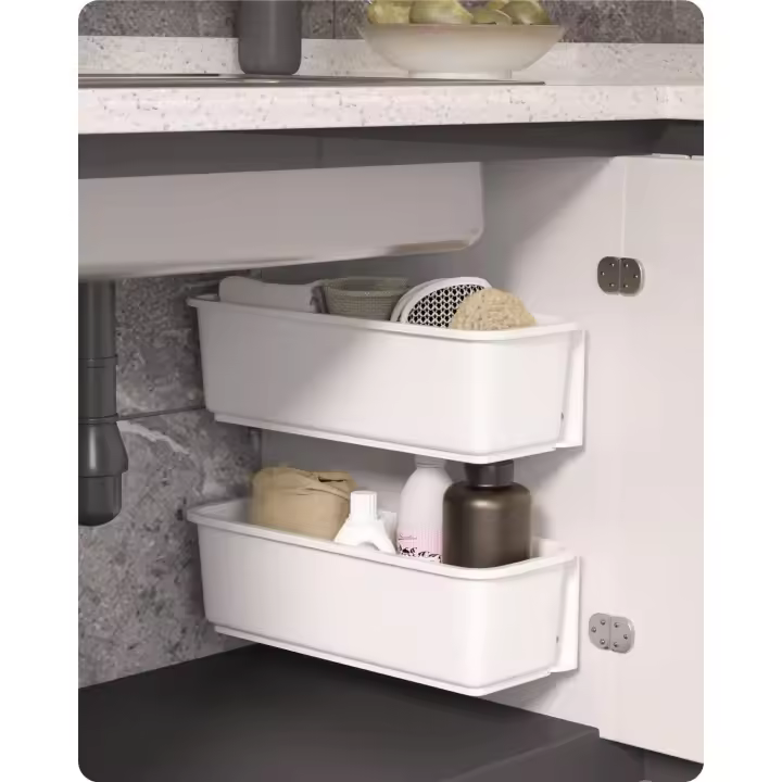 Organizador de gabinete con cesta deslizante para cocina y baño, cajones extraíbles debajo del fregadero, organizadores de armario, cestas de almacenamiento deslizantes montadas en la pared, 2 uds. - 1