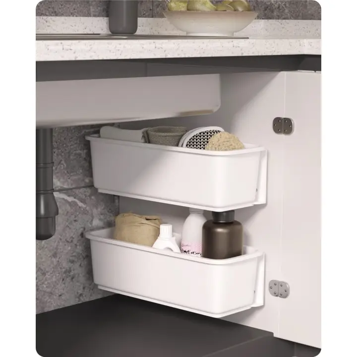 Organizador de gabinete con cesta deslizante para cocina y baño, cajones extraíbles debajo del fregadero, organizadores de armario, cestas de almacenamiento deslizantes montadas en la pared, 2 uds. - 1