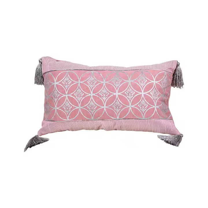 Cojín Decorativo Rosa con Banda y Circulo Plata 50x30cm - 1