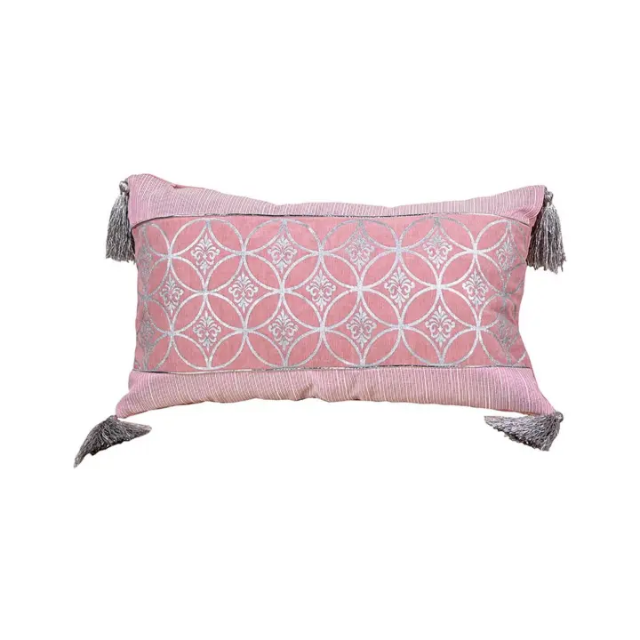 Cojín Decorativo Rosa con Banda y Circulo Plata 50x30cm - 1