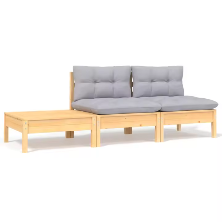Juego de muebles de jardín 3 pzas con cojines gris madera pino - 1